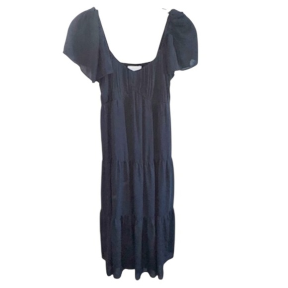 Abercrombie & Fitch Black Midi Dress Smocked Back Sz Small Tiered Skirt - Picture 1 of 9